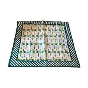 Vintage 1970's Scarf Yellow & Green Print 21.5x21.5” Silky Feel